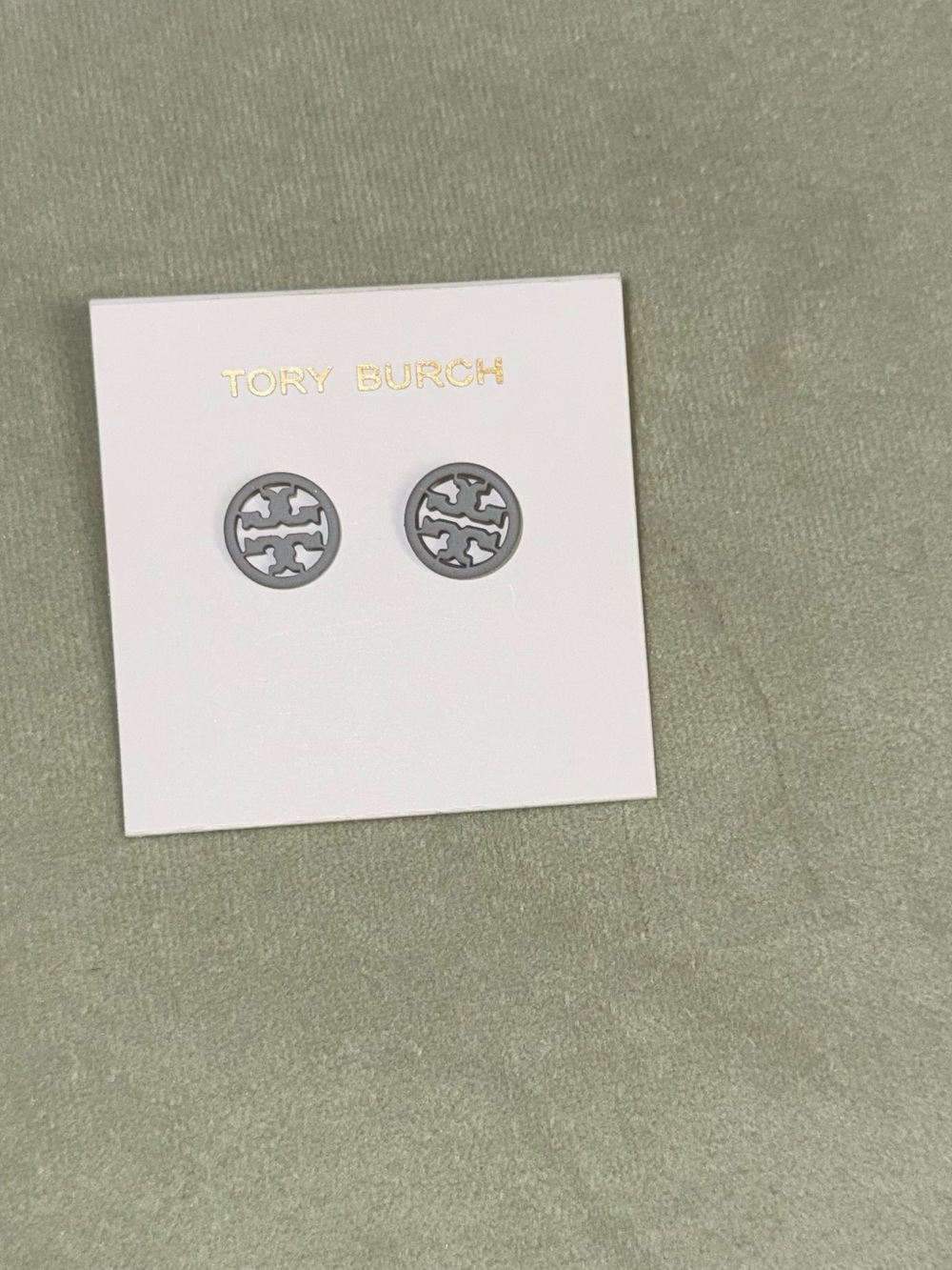 Tory Burch Light Silver Logo Disc Stud Earrings